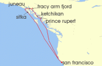 Cruise itinerary map for Princess Cruises 10 Night Inside Passage (Roundtrip San Francisco) (141560)