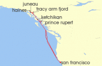 Cruise itinerary map for Princess Cruises 10 Night Inside Passage (Roundtrip San Francisco) (137210)