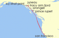 Cruise itinerary map for Princess Cruises 10 Night Inside Passage (Roundtrip San Francisco) (137208)
