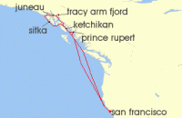 Cruise itinerary map for Princess Cruises 10 Night Inside Passage (Roundtrip San Francisco) (137209)