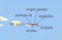 Cruise itinerary map for SeaDream Yacht Club 6 Night St. Barths & Caribbean Gems (135243)