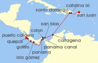 Cruise itinerary map for Windstar Cruises 14 Night Star Collector: Rainforest Refuges of Panama & Costa Rica via the Panama Canal (125304)