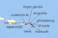 Cruise itinerary map for SeaDream Yacht Club 7 Night Spanish & British Caribbean Delight (129954)