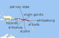 Cruise itinerary map for SeaDream Yacht Club 7 Night Spanish & British Caribbean Delight (121000)