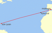 Cruise itinerary map for SeaDream Yacht Club 14 Night Transatlantic Spring Voyage I (141005)