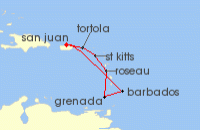 Cruise itinerary map for Princess Cruises 7 Night Southern Caribbean with Barbados and Tortola (141192)