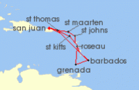Cruise itinerary map for Princess Cruises 14 Night Southern Caribbean Adventurer (141494)