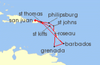 Cruise itinerary map for Princess Cruises 14 Night Southern Caribbean Adventurer (127864)