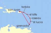 Cruise itinerary map for Celebrity Cruises 7 Night Southern Caribbean (128909)