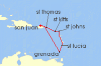 Cruise itinerary map for Celebrity Cruises 7 Night Southern Caribbean (141745)