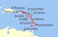 Cruise itinerary map for Princess Cruises 14 Night Southern Caribbean Adventurer Holiday (141197)