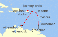 Cruise itinerary map for Silversea Cruises 11 Night San Juan To San Juan (139834)