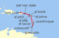 Cruise itinerary map for Silversea Cruises 10 Night San Juan To San Juan (139833)