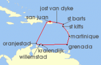 Cruise itinerary map for Silversea Cruises 11 Night San Juan To San Juan (139836)