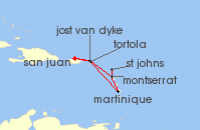 Cruise itinerary map for Silversea Cruises 7 Night San Juan To San Juan (135343)
