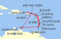 Cruise itinerary map for Silversea Cruises 21 Night San Juan To San Juan (139838)