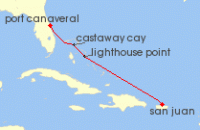 Cruise itinerary map for Disney Cruise Line 4 Night Eastern Caribbean Cruise From San Juan To Port Canaveral (137907)