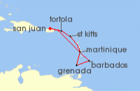 Cruise itinerary map for Princess Cruises 7 Night Southern Caribbean with Barbados and Tortola (141190)
