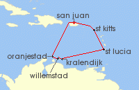 Cruise itinerary map for Norwegian Cruise Line 7 Night Caribbean Round-trip San Juan: Curacao, Aruba & Bonaire (117237)