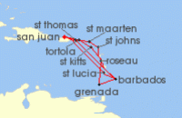 Cruise itinerary map for Princess Cruises 14 Night Southern Caribbean Adventurer (141198)