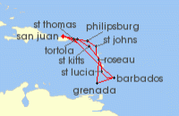 Cruise itinerary map for Princess Cruises 14 Night Southern Caribbean Adventurer (121897)