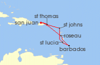 Cruise itinerary map for Celebrity Cruises 7 Night Southern Caribbean (141747)