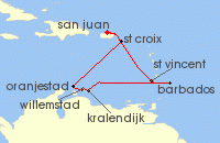 Cruise itinerary map for Royal Caribbean Cruises 10 Night Southern Caribbean Cruise (124989)
