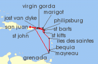 Cruise itinerary map for Windstar Cruises 14 Night Star Collector: Lovely Leewards (130128)