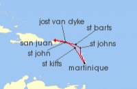 Cruise itinerary map for Silversea Cruises 7 Night San Juan To San Juan (139835)