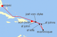 Cruise itinerary map for Silversea Cruises 8 Night San Juan To Miami, Fl (139976)