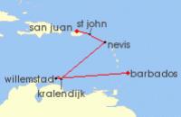 Cruise itinerary map for Silversea Cruises 7 Night San Juan To Bridgetown (140811)