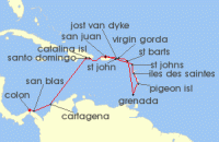 Cruise itinerary map for Windstar Cruises 17 Night Star Collector: Seeking the Antilles (125309)