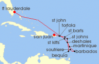 Cruise itinerary map for Silversea Cruises 14 Night San Juan To Fort Lauderdale, Florida (124519)