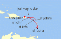 Cruise itinerary map for Silversea Cruises 7 Night San Juan To San Juan (139818)