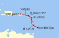 Cruise itinerary map for Virgin Voyages 7 Night Saint (Isles) & Seas of the Caribbean (135530)