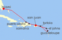 Cruise itinerary map for Explora Journeys 8 Night A Journey of Spectacular Festivities & Caribbean Wonders (136234)