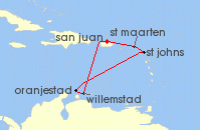 Cruise itinerary map for Virgin Voyages 7 Night Colorful Curaçao, Aruba & Antigua (131458)