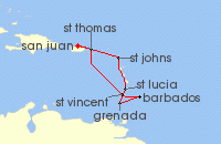 Cruise itinerary map for Celebrity Cruises 9 Night Southern Caribbean (141754)