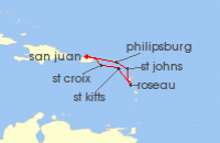 Cruise itinerary map for Royal Caribbean Cruises 7 Night Southern Caribbean Cruise (128104)