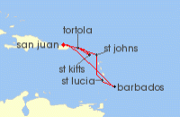 Cruise itinerary map for Princess Cruises 7 Night Southern Caribbean with Barbados and St. Lucia (130755)