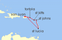 Cruise itinerary map for Virgin Voyages 6 Night Caribbean East: Virgin & Saint Isles (131456)