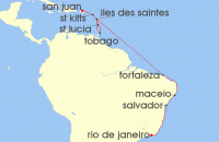 Cruise itinerary map for Crystal Cruises 14 Night South America - San Juan To Rio de Janeiro (133671)