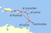 Cruise itinerary map for Princess Cruises 7 Night Southern Caribbean with Barbados and St. Lucia (141194)