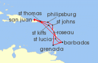 Cruise itinerary map for Princess Cruises 14 Night Southern Caribbean Adventurer (127866)
