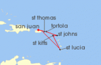 Cruise itinerary map for Royal Caribbean Cruises 7 Night Southern Caribbean Cruise (118929)