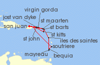 Cruise itinerary map for Windstar Cruises 14 Night Star Collector: Lovely Leewards (134228)