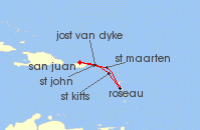Cruise itinerary map for Silversea Cruises 7 Night San Juan To San Juan (140675)