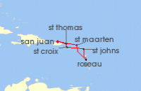 Cruise itinerary map for Royal Caribbean Cruises 7 Night Southern Caribbean Cruise (140129)