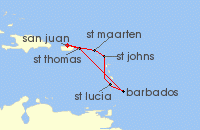 Cruise itinerary map for Celebrity Cruises 7 Night Southern Caribbean Holiday (141751)