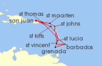Cruise itinerary map for Princess Cruises 14 Night Southern Caribbean Adventurer (130739)